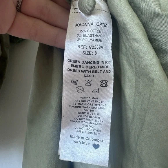 Johanna Ortiz Dancing In Rio Embroidered Cotton Midi Long Dress Green Size 8 - Picture 7 of 10